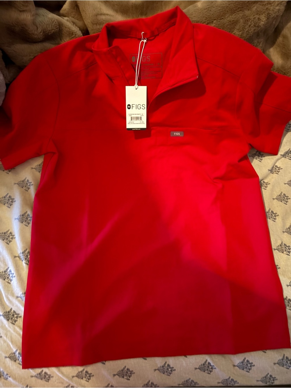 FIGS Men’s Bright Red Short-Sleeve Quarter-Zip Polo
